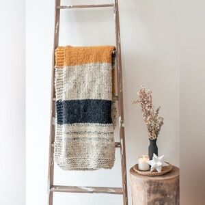 NWT - Handmade Knit Blanket / Throw by Heirloom Knits - Black/Gold/Sand - 48x52